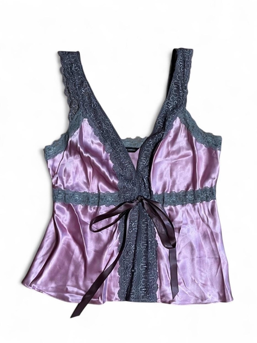 New York & Company Silk Lavender Lace Trim Camisole with Bow